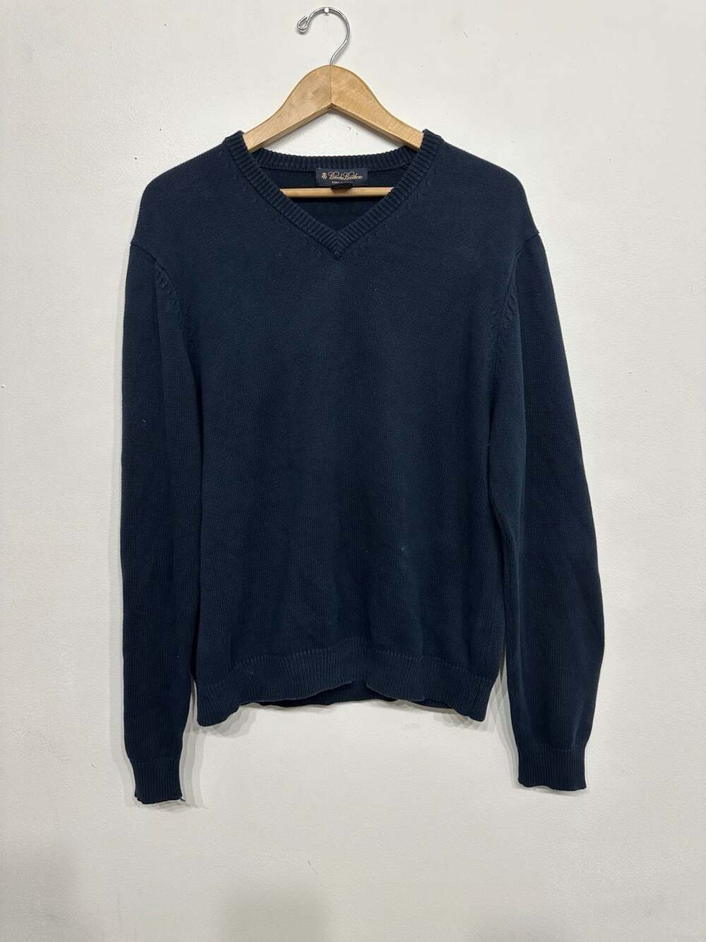 Brooks Brothers Pima Cotton Navy Blue V-Neck Sweater Men's Large